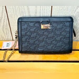 Miss Juicy Couture Frame Pouch Wristlet Black Embossed Gold Chain Hardware New